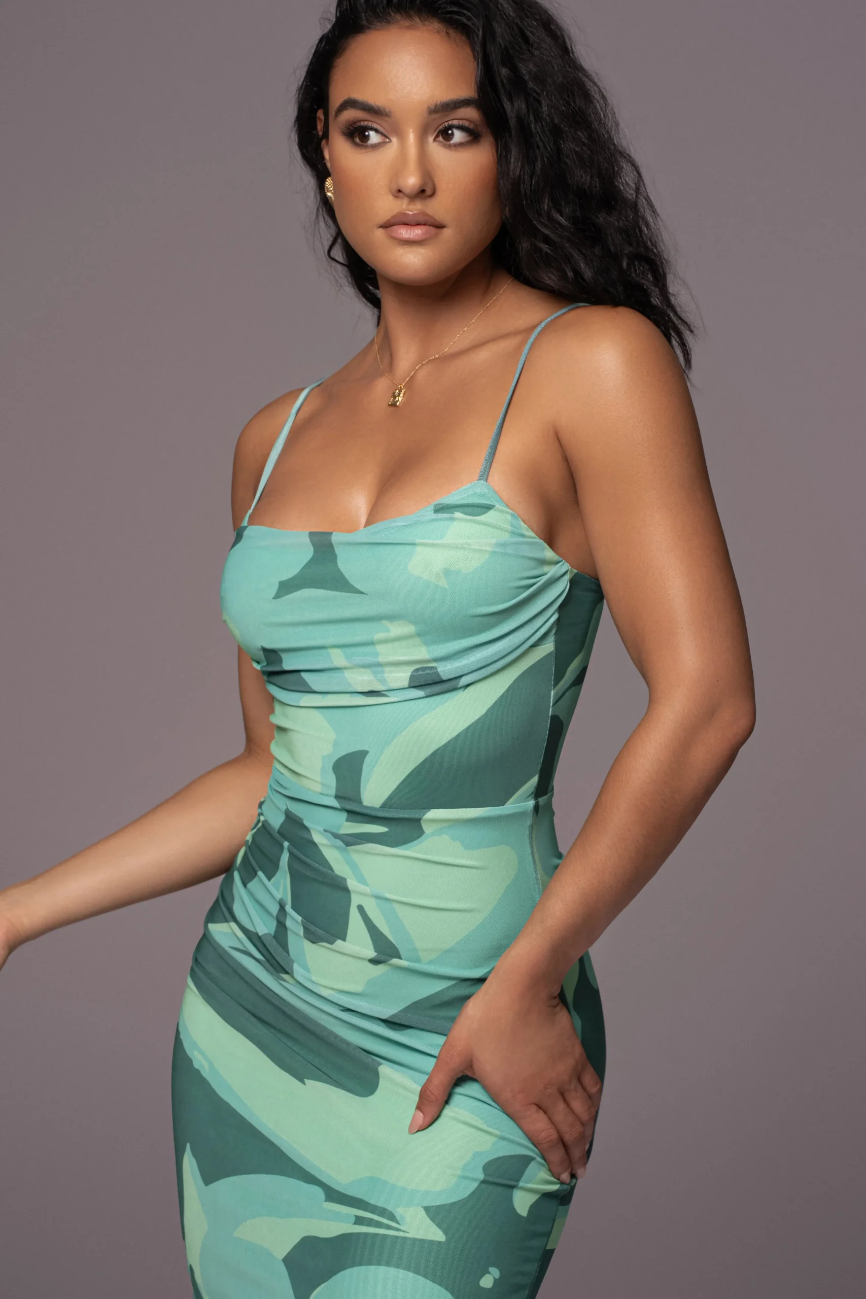 green_naylene_ruched_dres_2.webp JLUXLABEL Green Naylene Ruched Dress