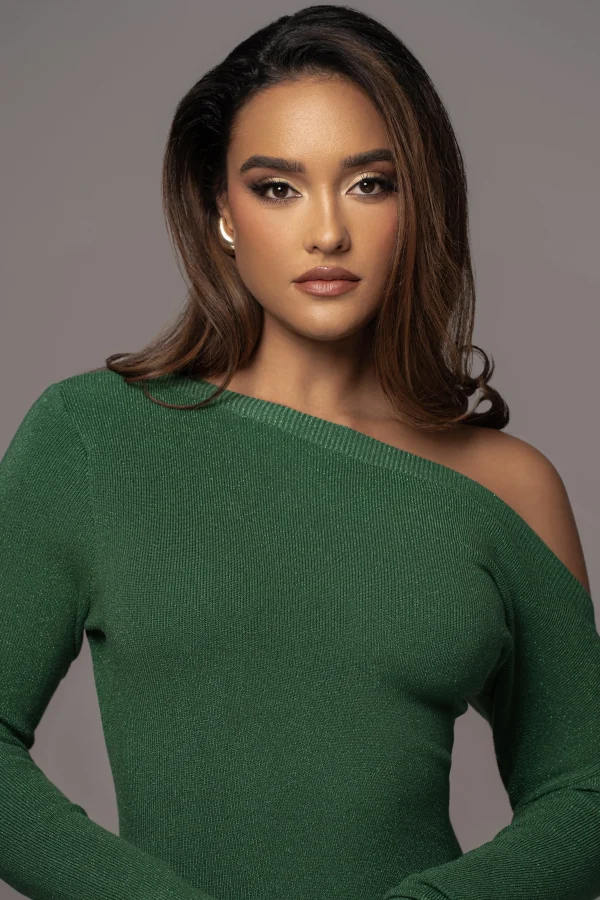 JLUXLABEL Green Night Shimmers Asymmetrical Maxi Dress