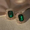 JLUXLABEL Green Octagon Rhinestone Earrings