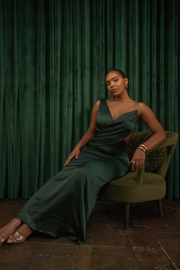 JLUXLABEL Green Satin Belle Maxi Dress