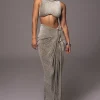 JLUXLABEL Grey Chosen One Velvet Skirt Set