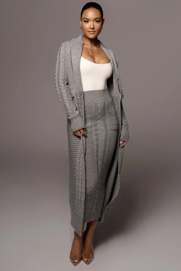 JLUXLABEL Grey Missy Cable Sweater Midi Skirt