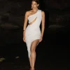 JLUXLABEL Ivory Aura Shimmer Midi Dress