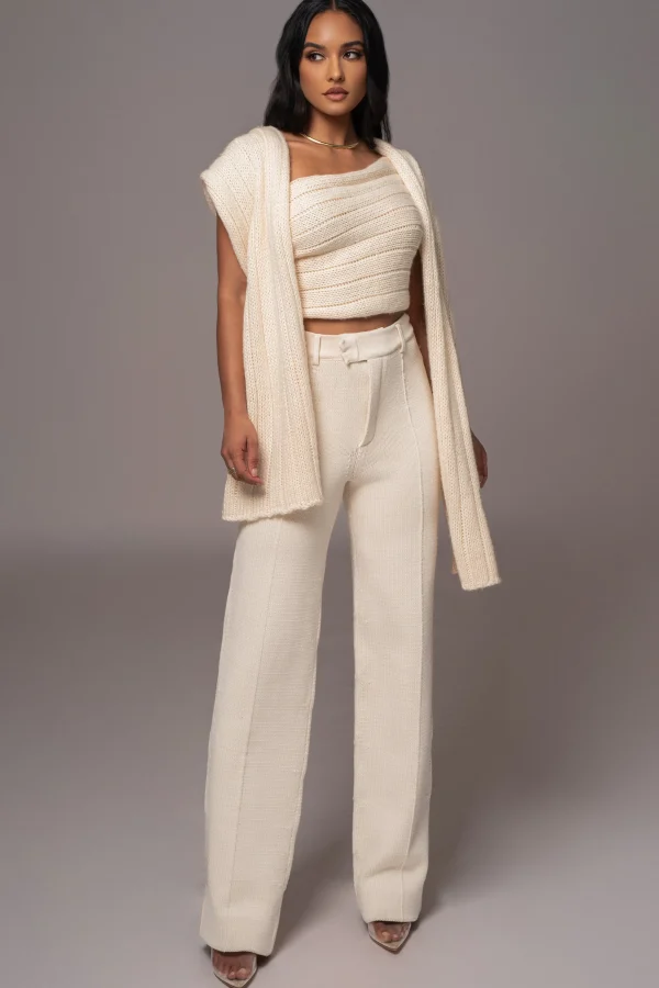 JLUXLABEL Ivory Back In Business Knit Trousers