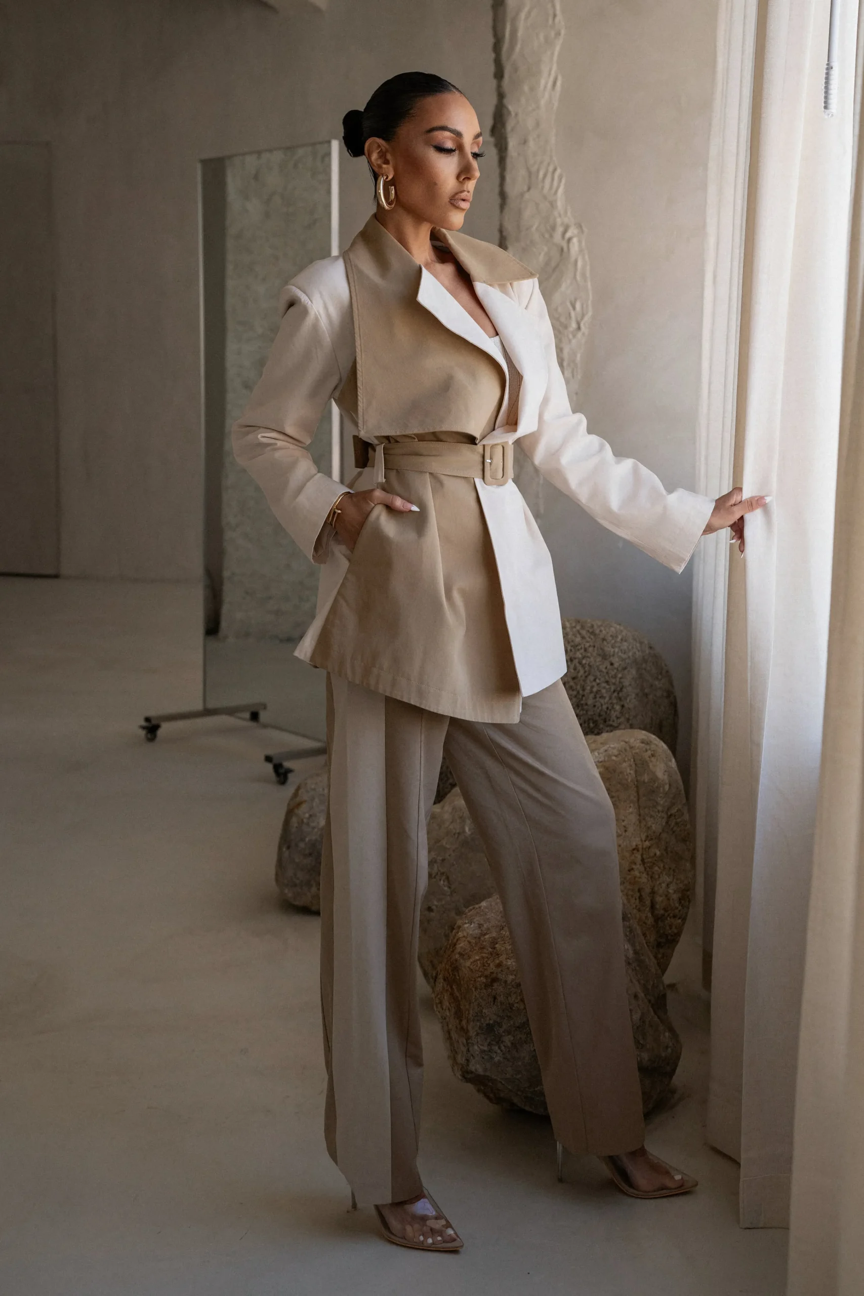 ivory_color_block_summit__3.webp JLUXLABEL Ivory Color Block Summit Belted Jacket