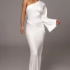 JLUXLABEL Ivory Femme Drape Maxi Dress