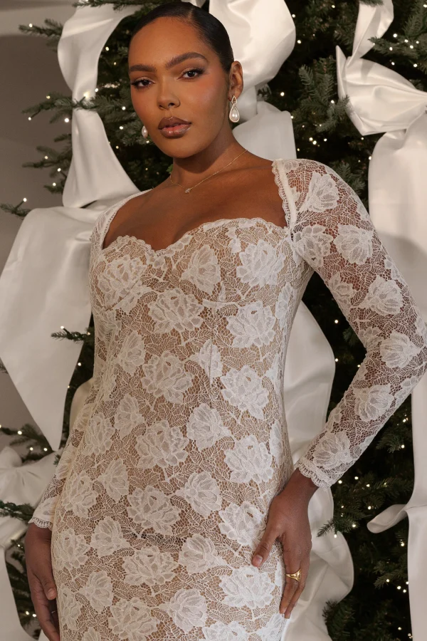 JLUXLABEL Ivory Lace Sweetheart Maxi Dress