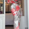 JLUXLABEL Ivory Palm Print Drew Crinkled Trousers