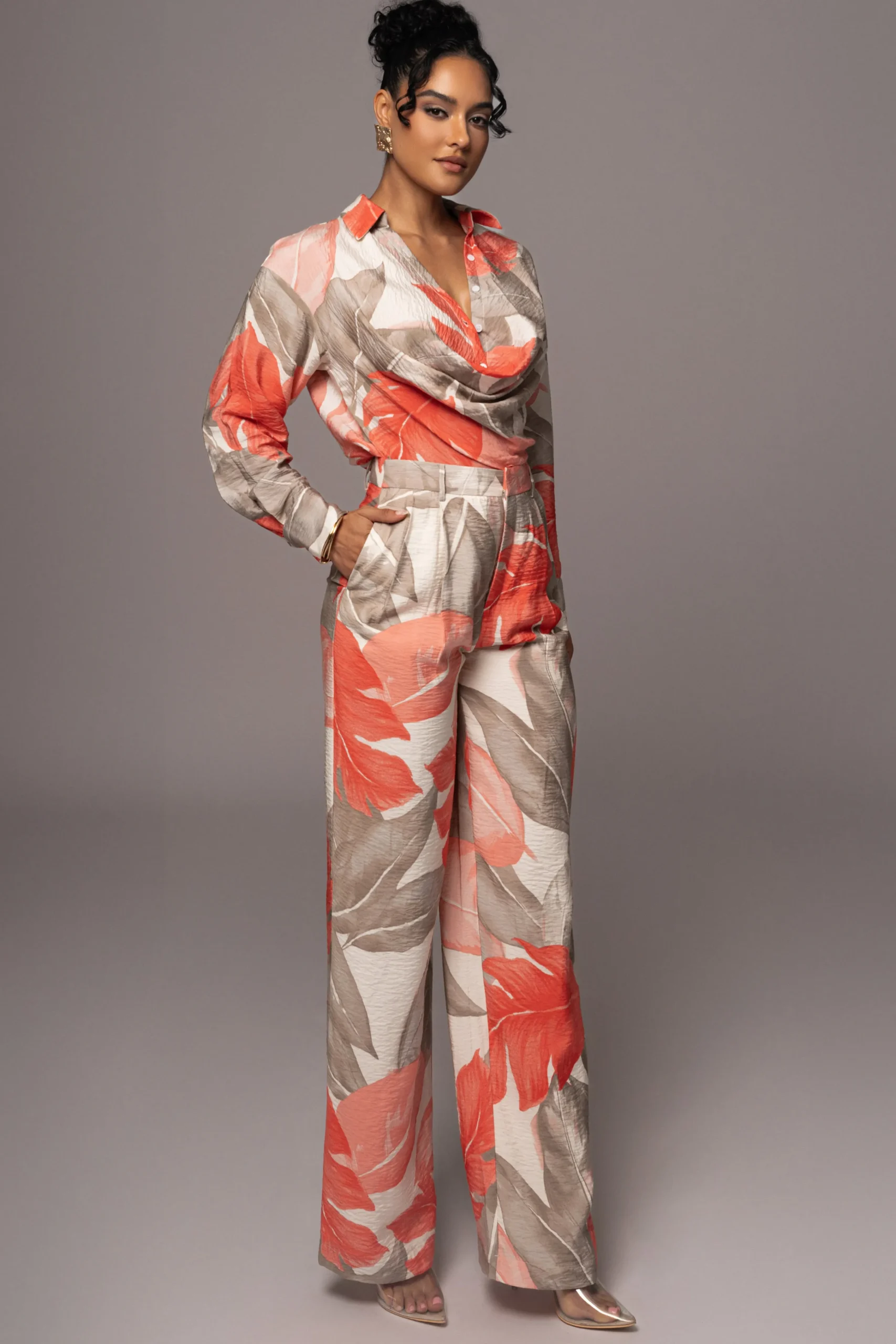 ivory_palm_print_drew_cri_4.webp JLUXLABEL Ivory Palm Print Drew Crinkled Trousers