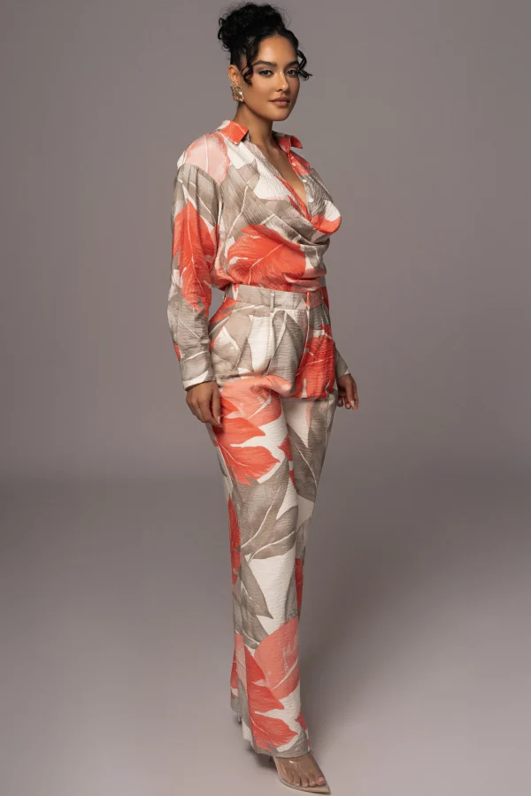 JLUXLABEL Ivory Palm Print Drew Crinkled Trousers