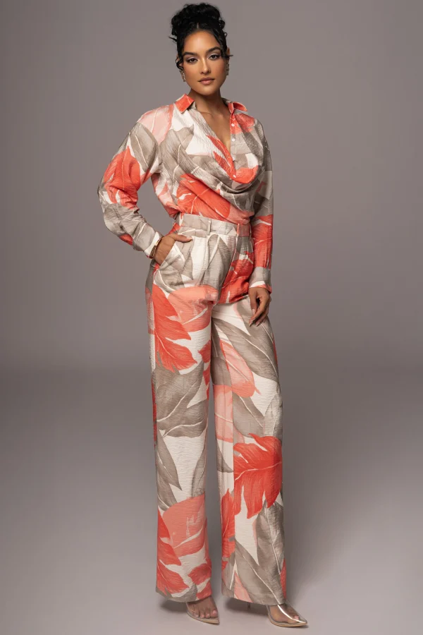 JLUXLABEL Ivory Palm Print Greta Collared Top