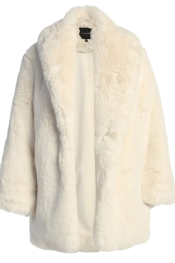 JLUXLABEL Ivory Refined Faux Fur Oversized Coat