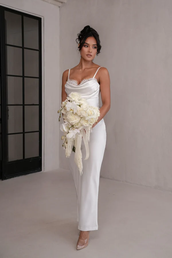 JLUXLABEL Ivory Unveiled Satin Maxi Dress