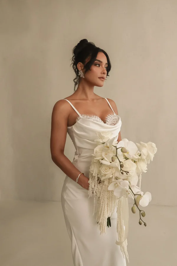 JLUXLABEL Ivory Unveiled Satin Maxi Dress