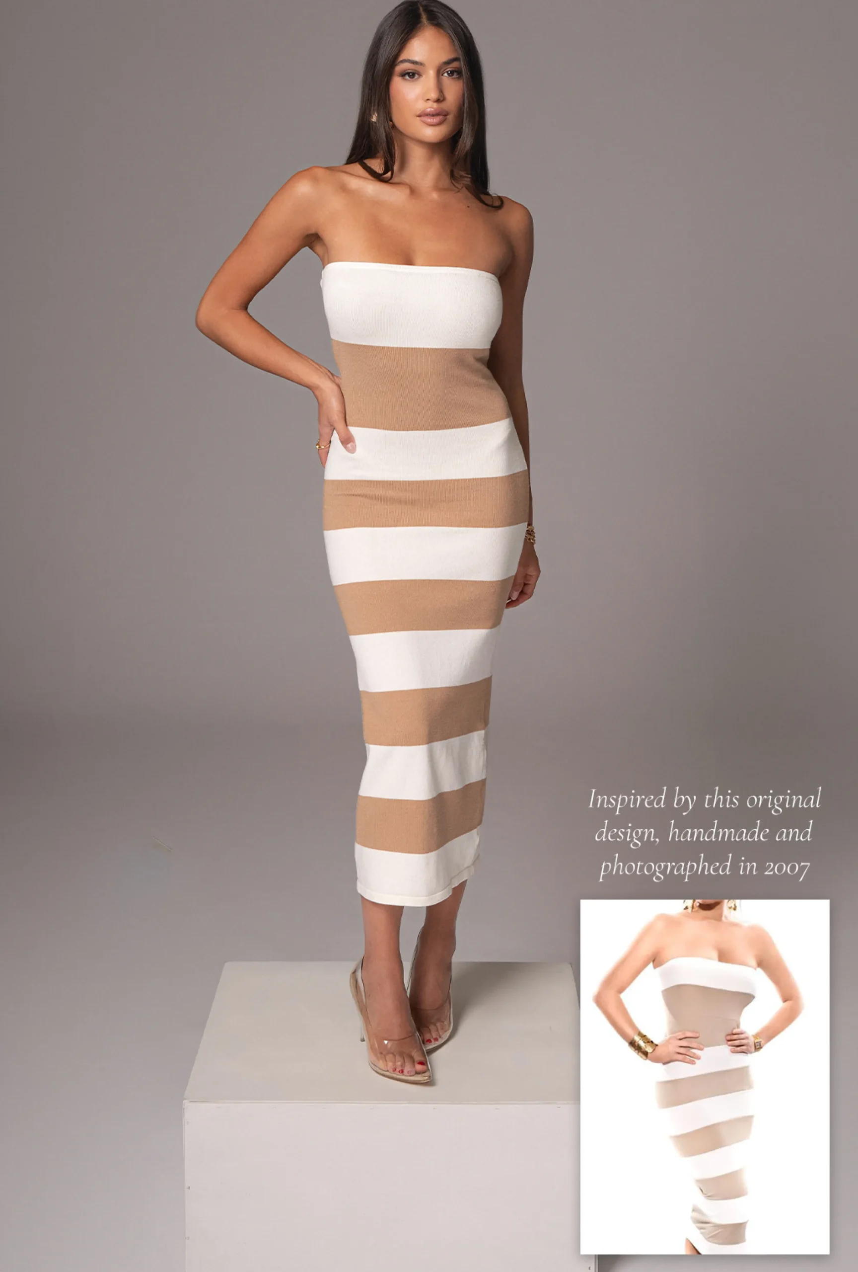 ivorybeige_striped_strapl_2.webp JLUXLABEL Ivory/Beige Striped Strapless Midi Dress