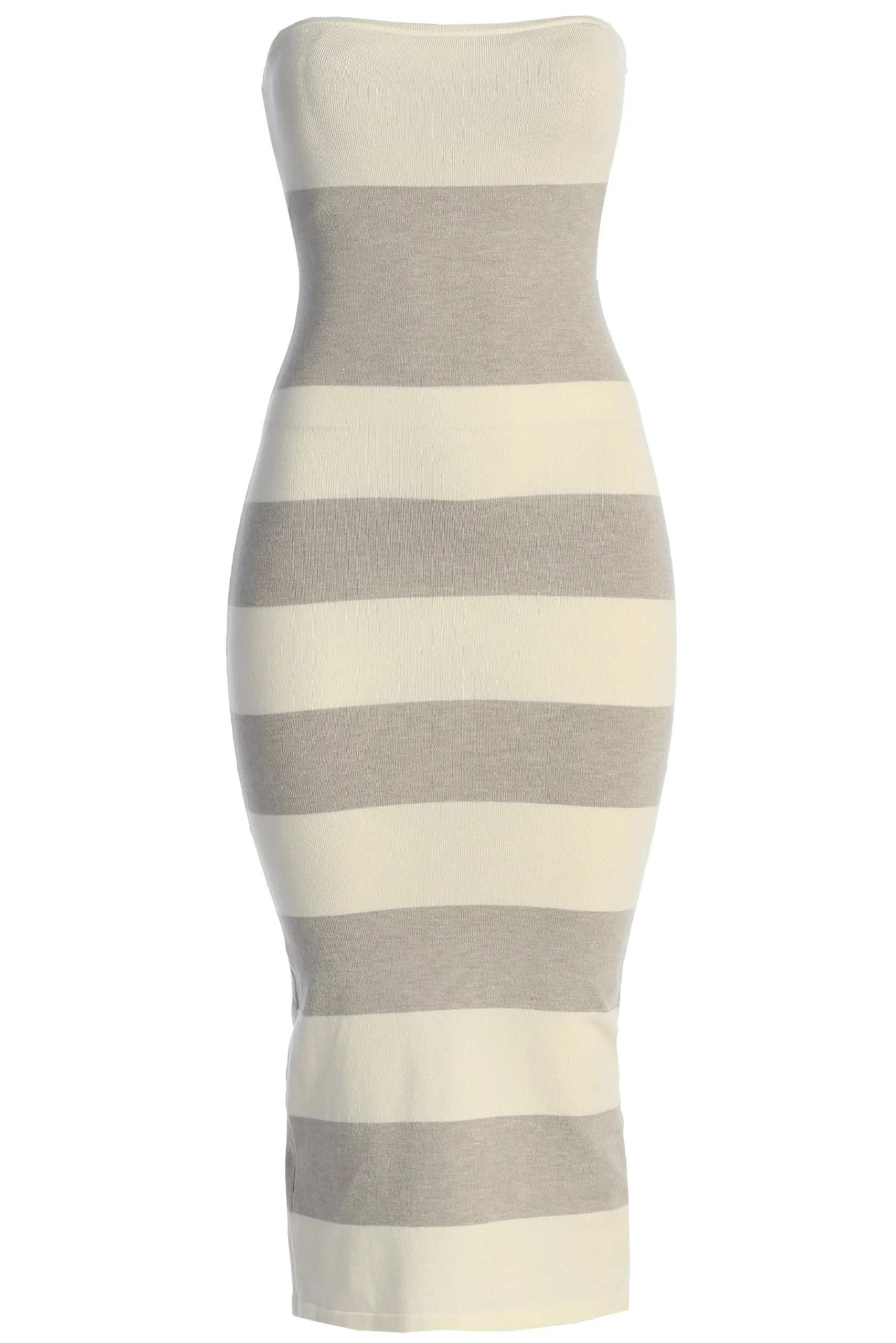 ivoryheather_grey_striped_0.webp JLUXLABEL Ivory/Heather Grey Striped Strapless Midi Dress