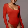 JLUXLABEL Jluxbasix Red Bethie Scoop Long Sleeve Bodysuit