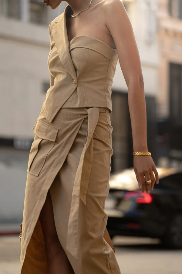 JLUXLABEL Khaki Amal One Shoulder Top