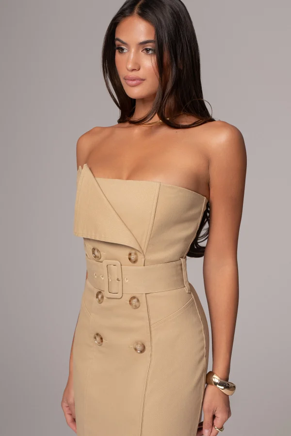 JLUXLABEL Khaki Asymmetric Belted Midi Dress