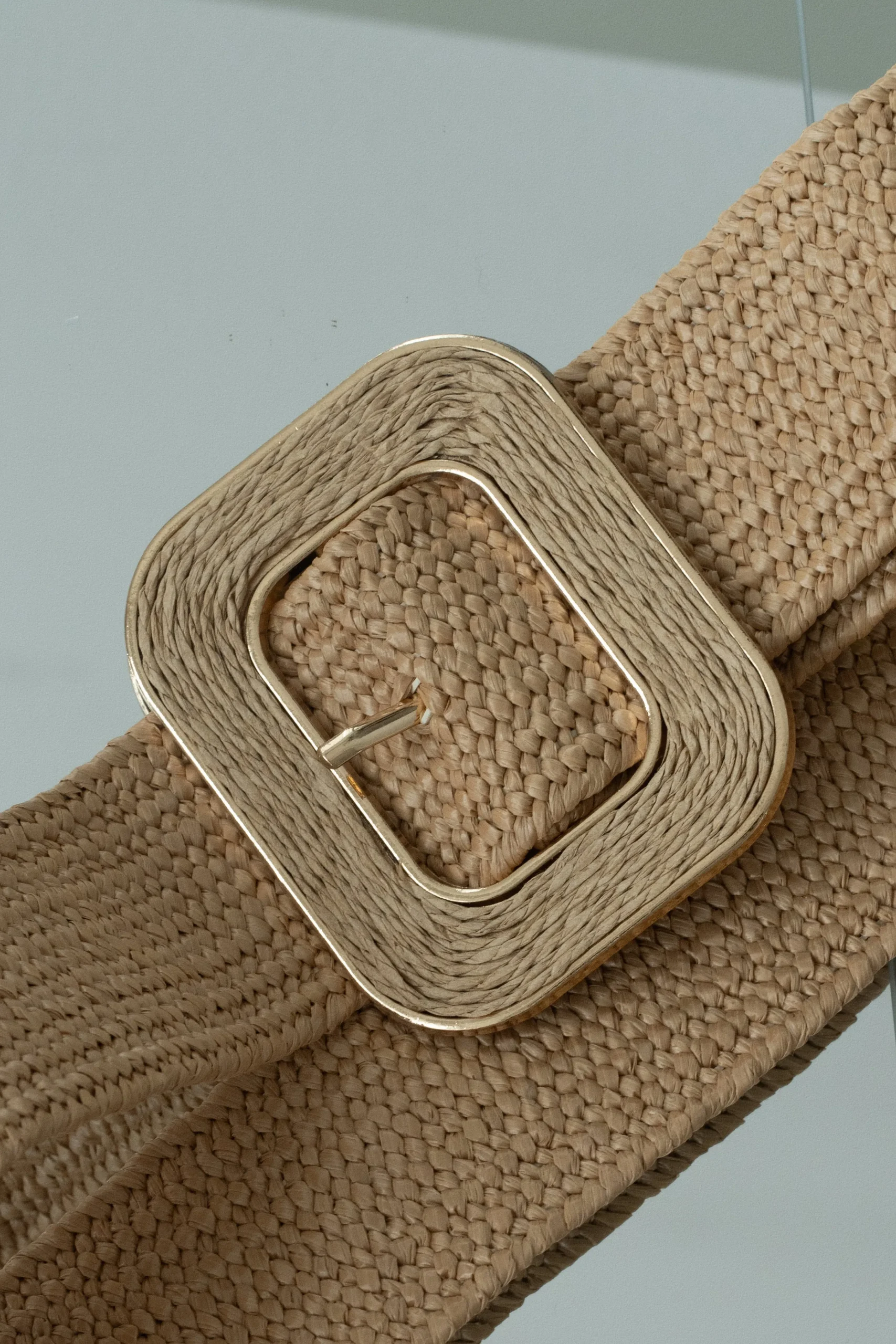 khaki_square_buckle_woven_1.webp JLUXLABEL Khaki Square Buckle Woven Belt