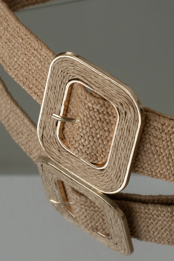 JLUXLABEL Khaki Square Buckle Woven Belt