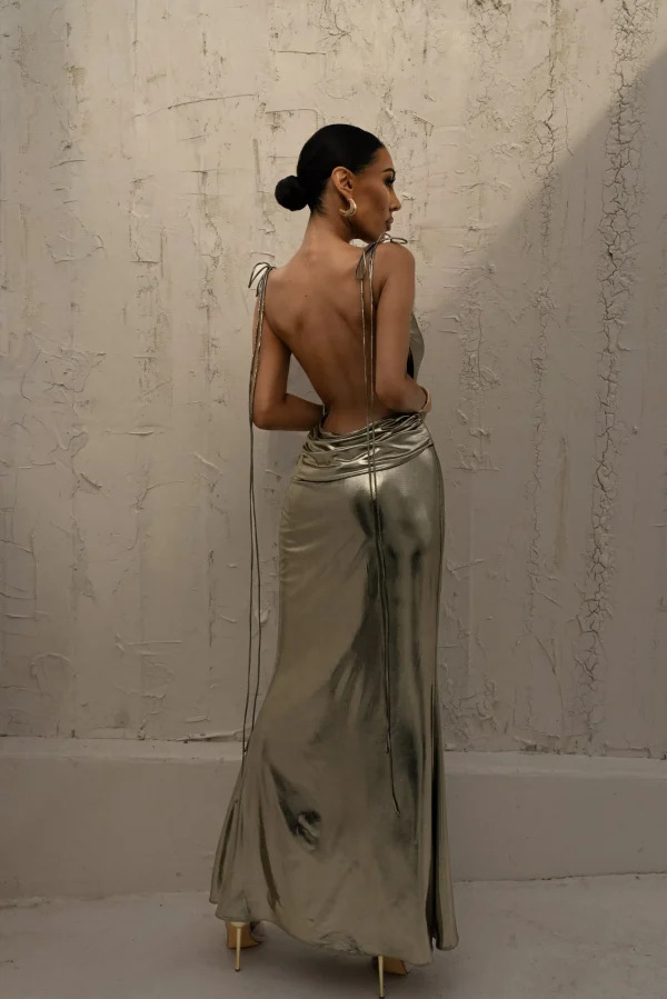 JLUXLABEL Light Gold Heart of Gold Maxi Dress