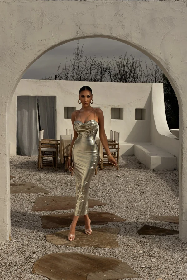 JLUXLABEL Light Gold Visions Of You Midi Dress