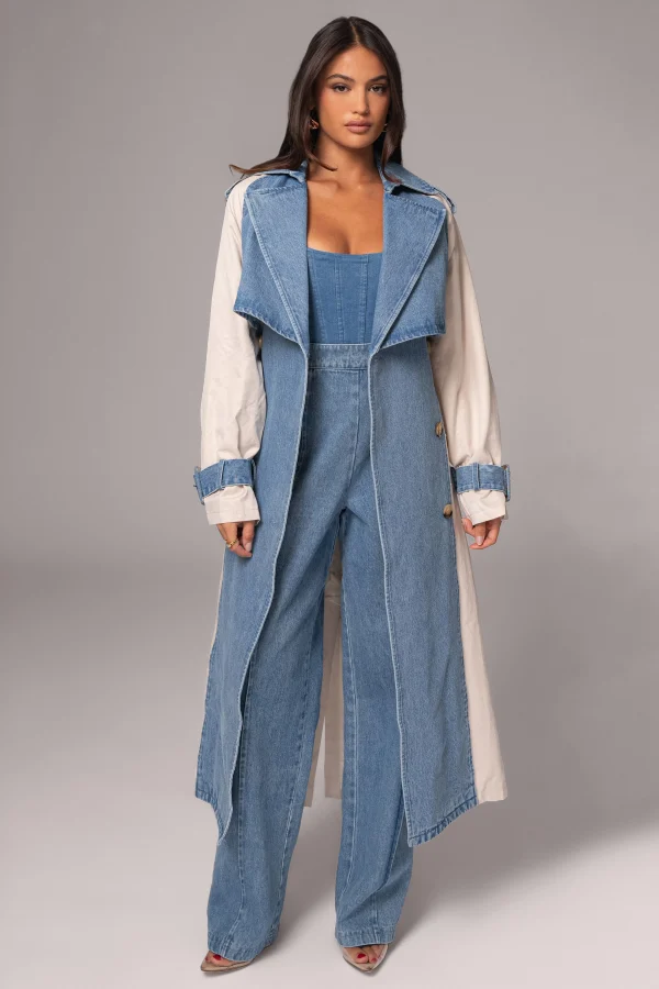 JLUXLABEL Light Wash Denim Leighton Belted Contrast Coat