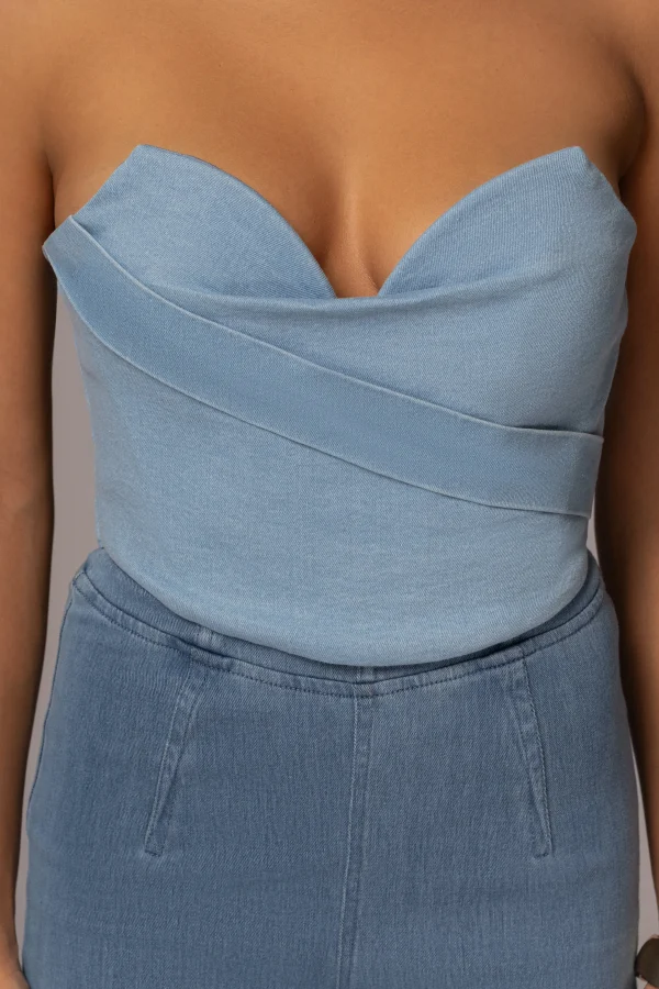 JLUXLABEL Light Wash Teyana Denim Bustier