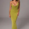 JLUXLABEL Lime Green Slinky Krishna One Shoulder Maxi Dress