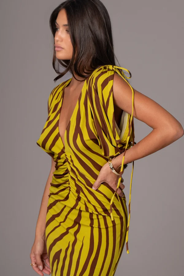 JLUXLABEL Lime Print Occasion Print Maxi Dress