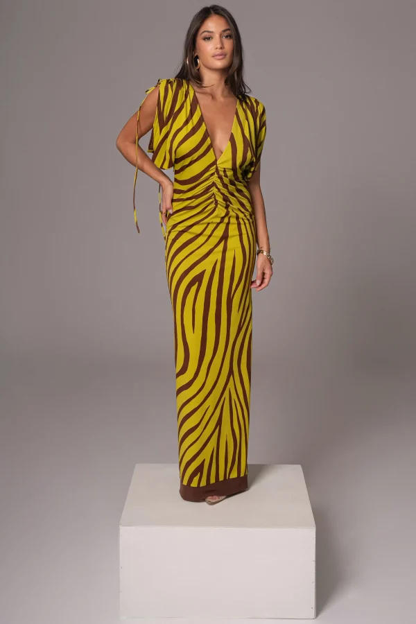 JLUXLABEL Lime Print Occasion Print Maxi Dress