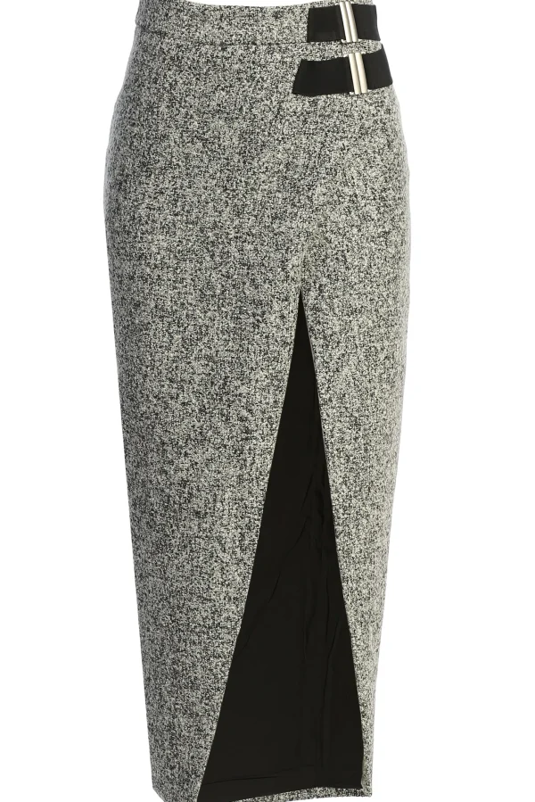 JLUXLABEL Lt. Grey Gisele Tweed Slit Skirt