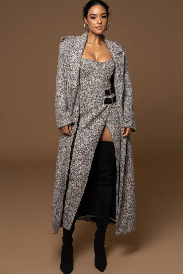 JLUXLABEL Lt. Grey Gisele Tweed Slit Skirt