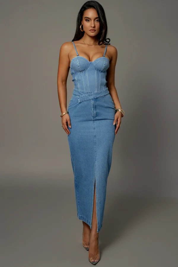 JLUXLABEL Medium Wash Adana Denim Skirt