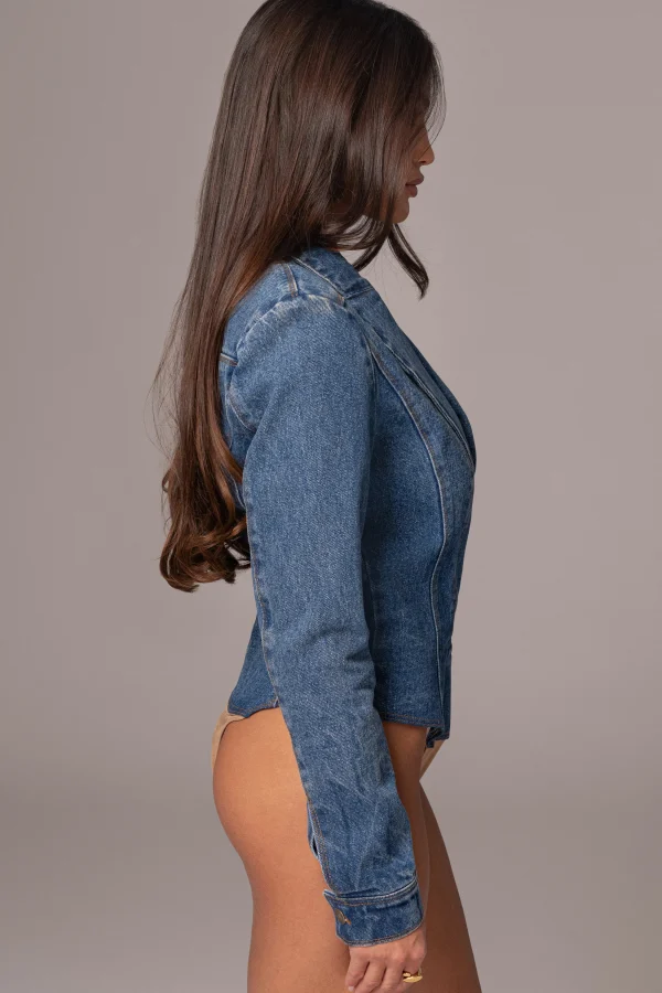JLUXLABEL Medium Wash Dominica Structured Denim Bodysuit