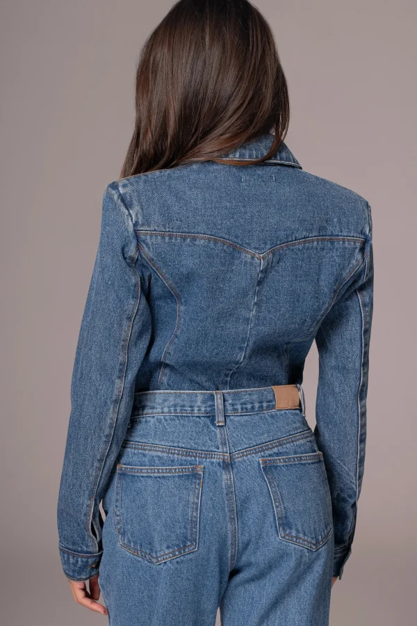 JLUXLABEL Medium Wash Dominica Structured Denim Bodysuit