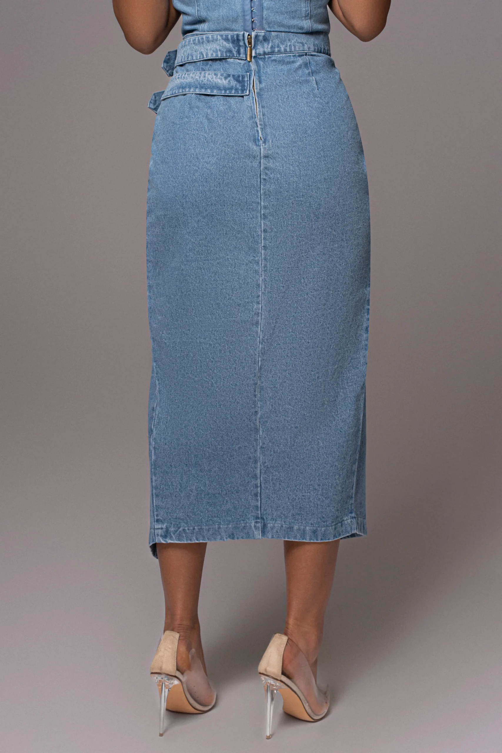 medium_wash_gisele_denim__11.webp JLUXLABEL Medium Wash Gisele Denim Slit Skirt