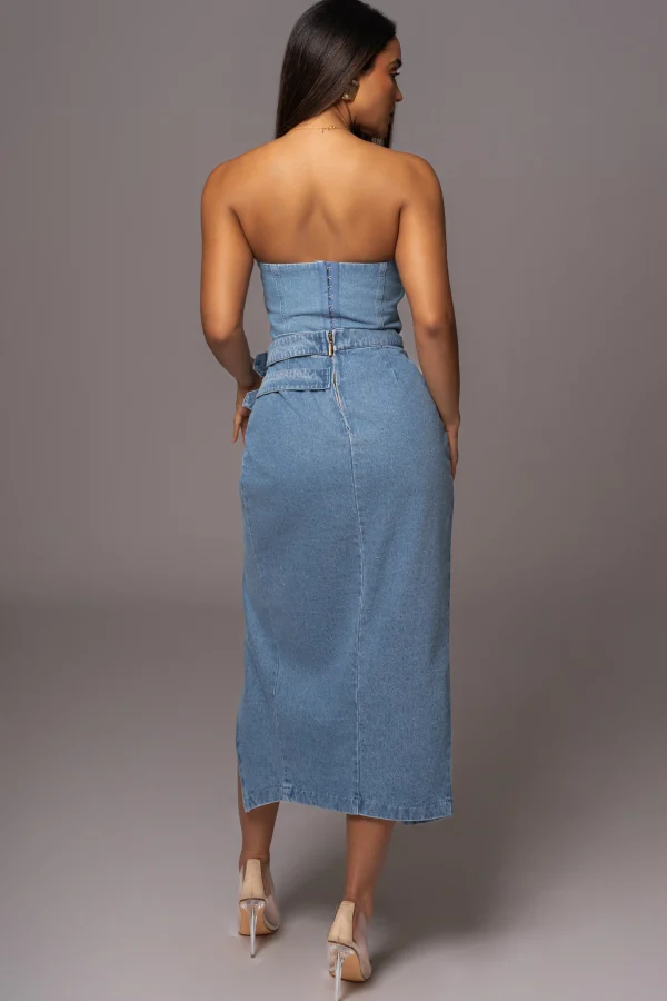 JLUXLABEL Medium Wash Gisele Denim Slit Skirt