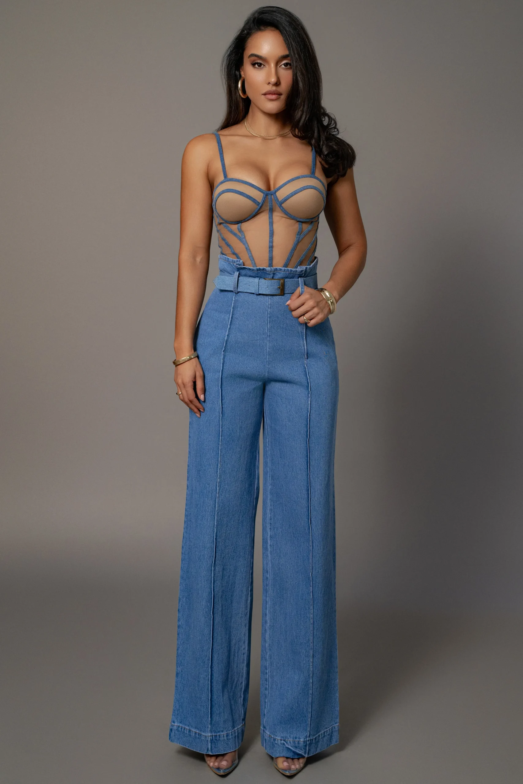 medium_wash_minka_paper_b_0.webp JLUXLABEL Medium Wash Minka Paper Bag Flare Leg Pants