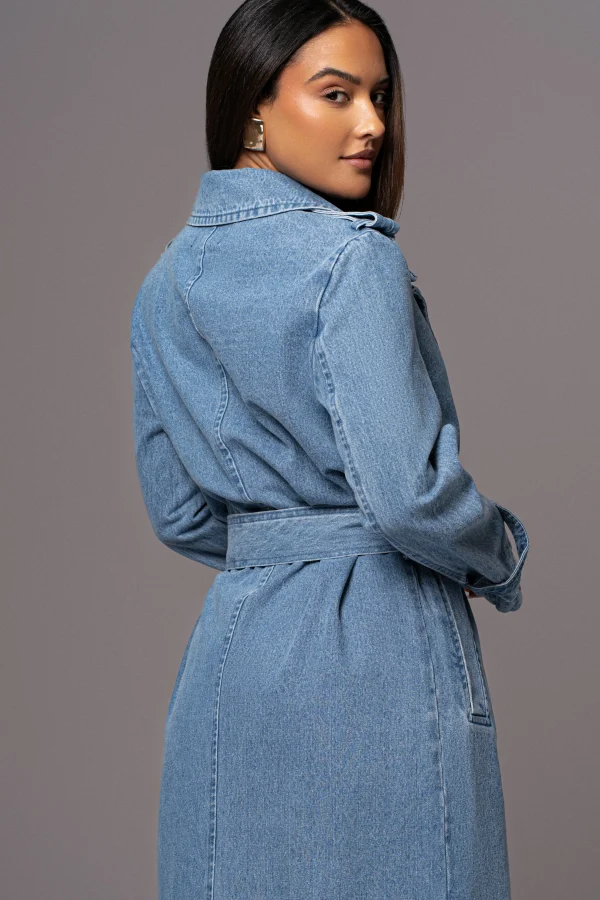JLUXLABEL Medium Wash Savannah Belted Denim Coat