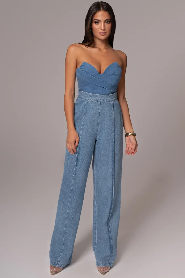 JLUXLABEL Medium Wash Teyana Denim Bustier