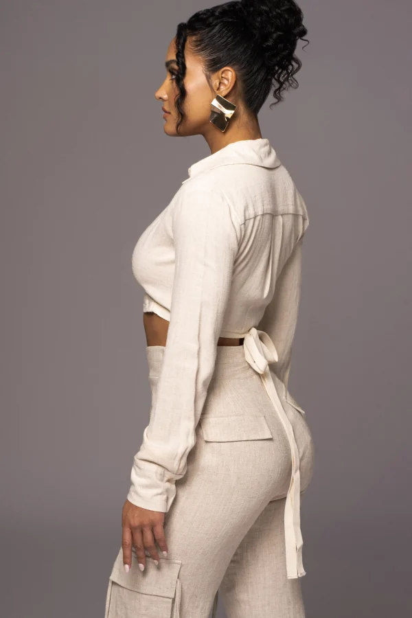 JLUXLABEL Natural Drift Away Linen Wrap Top
