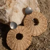 JLUXLABEL Natural Raffia Circular Dangle Earrings
