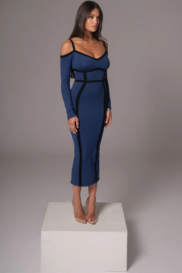 JLUXLABEL Navy Debora Knit Midi Dress