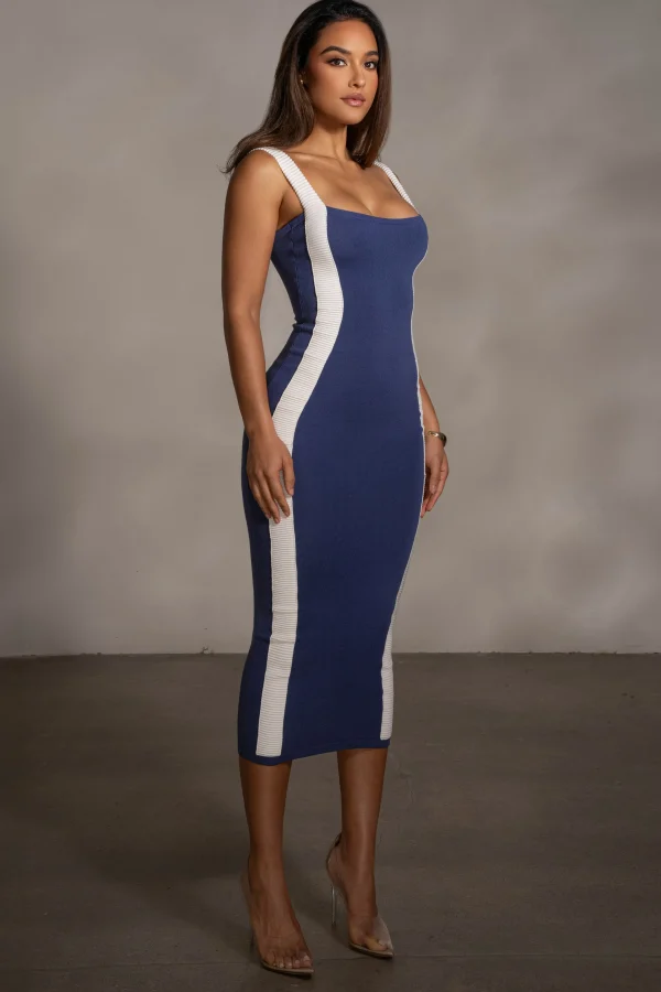 JLUXLABEL Navy Donna Knit Midi Dress