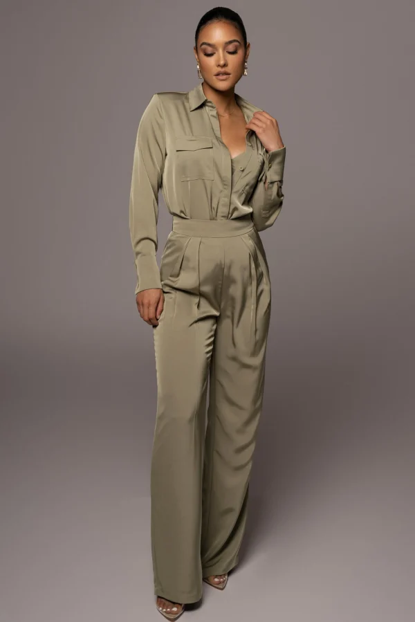 JLUXLABEL Olive Misty Button Up