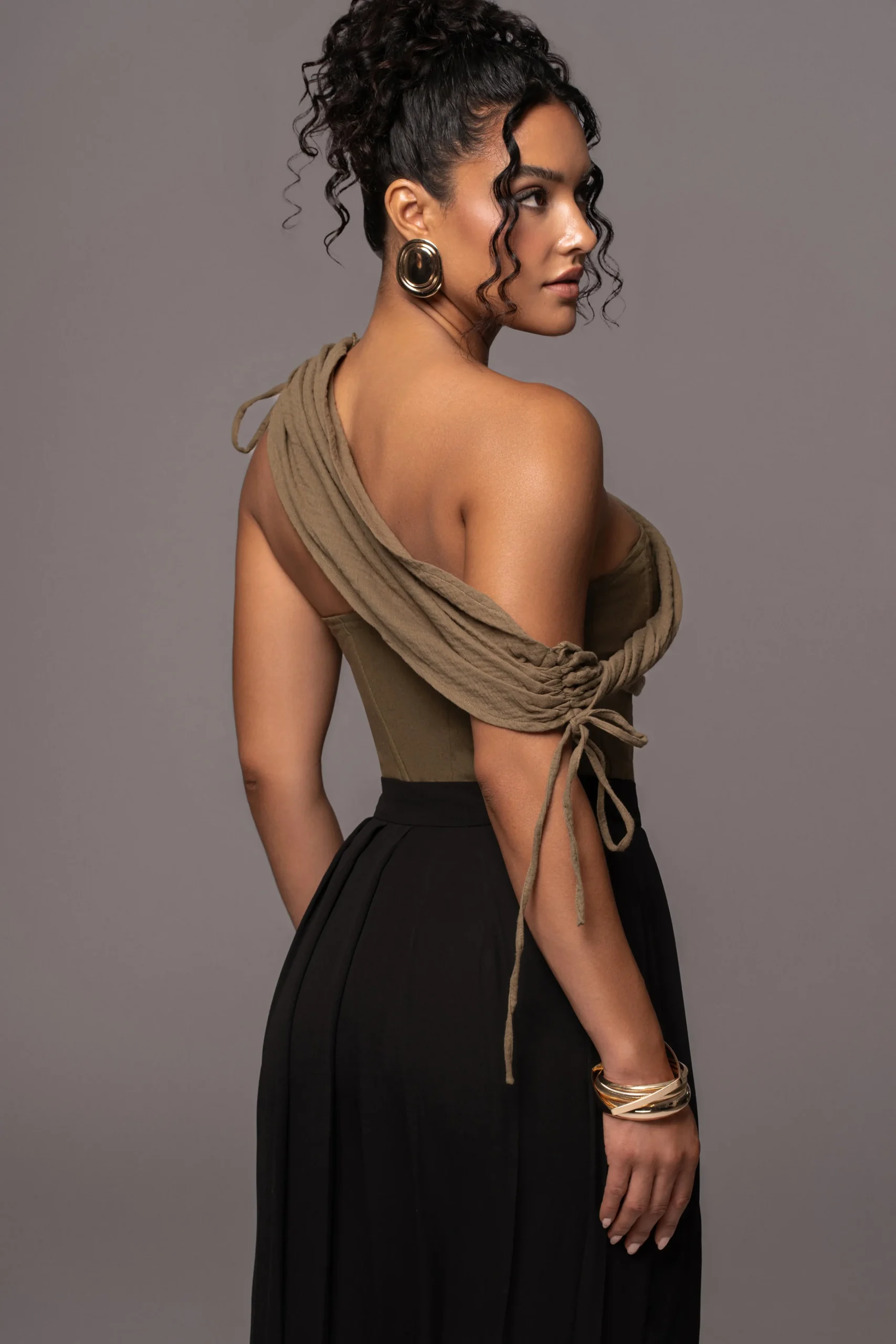 olive_new_obsession_drape_1.webp JLUXLABEL Olive New Obsession Draped Top