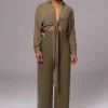 JLUXLABEL Olive Soho Front Tied Woven Top