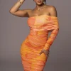 JLUXLABEL Orange Capri Ruched Dress